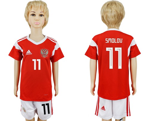 Russia #11 Smolov Home Kid Soccer Country Jersey - Click Image to Close